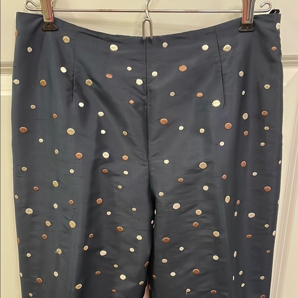 Talbots Pure Silk Polka Dot Ankle Pants Navy Gold & Silver EUC Dressy Evening - Picture 2 of 16